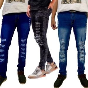 Celana Jeans Panjang Sobek Bikers/Celana Panjang Jeans Pria Ripped Fashion/Jeans Panjang Cowok Sobek Sobek