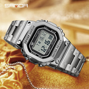 SANDA 2162 Mens Electronic Watch Square Waterproof Multi functional Wrist Watch Square Fashion Night Light Steel Digit Watches