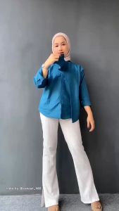 Atasan Wanita Kemeja Linen Hawa Shirt Premium Lengan Panjang LD 115 Terbaru OOTD Casual Kerja Kampus