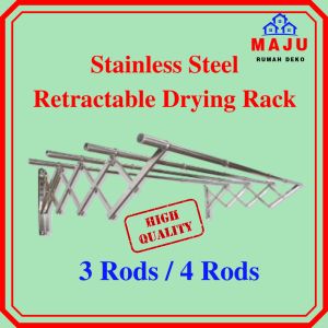 MAJU ANTI RUST Premium 3Rods or 4Rods Stainless Steel Retractable Clothes Drying Cloth Rack Rak Penyidai Baju