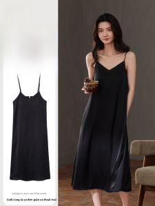 MiiOW | MiiOW Ice Silk Womens Nightgown Summer Cool Sensation Strap Sleepwear With Chest Pad Luxury Polyester Fiber Round Neck Short Sleeve