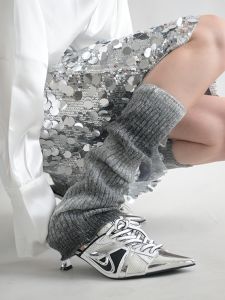 Night Study Room Gradual Grey Long Tube Socks Womens Vertical Striped Warmth Leggings Autumn Winter High-End Sensation