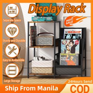3-Tier Floor-Standing Organizer Vinyl Record Storage Rack Book Paper Magazine Record Album Display Rack Organizer Metal Stand Rack Large-Capacity Display Rack For Living Room Oxford Fabric Storage Bag For Office Home
