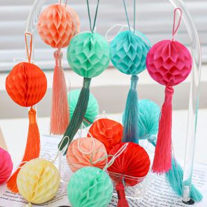 Wedding Celebration Honeycomb Tassel Small Lantern Ball Hanging Decoration Lucky Bucket Home Living Room Ornament Hanging Ornament