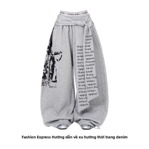 Quần Baggy Rộng Ống Rộng Màu Xám Phong Cách Gothic Y2K Harajuku Thập Niên 2000 Kiểu Vintage Oversize In Chữ Thời Trang Đường Phố Dành Cho Tuổi Teen Mùa Thu