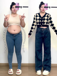 Fleece Lined Denim Jeans High Waist Wide Leg Pants Autumn Winter Style for plus Size Women Hip Concealing Straight Cut Trousers