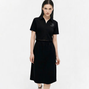 AMII | New Summer Stand-Collar Half-Placket Embroidered Dress