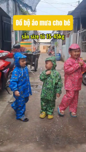 Áo Mưa Bộ Trẻ Em Kèm Túi Đựng Ngoài Chất Liệu Vải Dù in Hoạt Hình Chống Thấm Cao Cấp