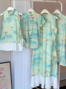 High-End Chinese Style Family Matching Clothes Summer New Style Baby Hanfu Cheongsam Mother Daughter Dress Cotton Polyester