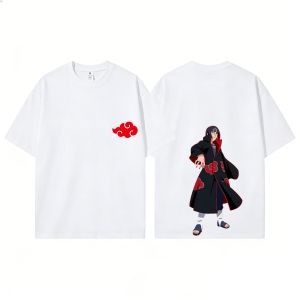 Bandai | Cartoon Anime Naruto Shippuden Cotton T-Shirt Naruto Sasuke Kanji Collage Anime T-Shirt Summer Casual Printed Top