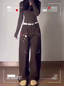 MZVZ | Floral Button and Embroidery Denim Pants