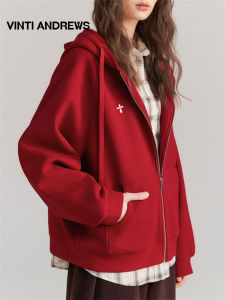Simple Hooded Zipper Air Layer Fluffy Loose Sweatshirt Set