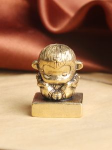 Pure Brass Creative Monkey King Myth Stamp Desktop Decoration Supreme Treasure Copper Sculpture Artistic Handheld Ornament