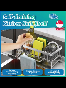 [SG STOCK] Kitchen Sink Sponge Storage Rack – No Drilling Quick Drain Rustproof Towel Soap Holder Space-Saving