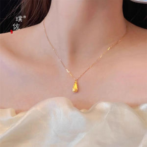 Gold Plated Sand Gold 24K999 Matte Waterdrop Necklace for Women Trendy Versatile Exquisite New Chinese Style Clavicle Chain