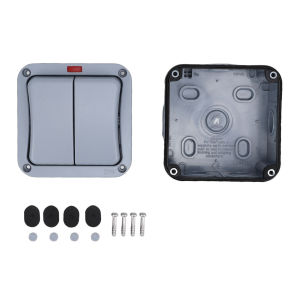 Outdoor Light Switch 20A Weatherproof IP66 Water Proof 2 Gang 2 Way Dual Exterior Electrical Control with Indicator Light
