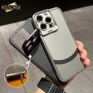 KISSCASE Luxury Metal Lens Protection Stand Holder Phone Case For iPhone 15 14 13 12 Pro Max Matte Business PC Hard Full Protection Anti-fall Shockproof Back Cover For iphone 15 14 13 12