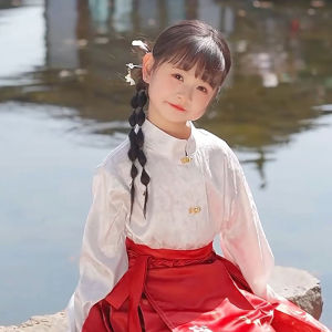 New 2024 Girls Cheongsam Set Traditional Chinese Style Xianglu Deer Print Hanfu Childrens Costume Ancient Ming Dynasty Style