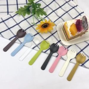 100Pcs Disposable Dessert Spoon Individually Packed Fruit Fork Cake Spoon
