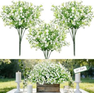 30 Pieces Artificial Baby Breath Flowers White Realistic Touch for Vases Wedding Bouquets Party Garden Home Decor Bulk Pack