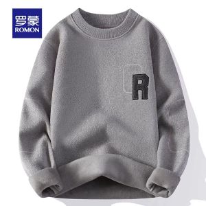 ROMON | Lomond Mens Fleece Lined Thickened Loose Fit Casual Knitwear Round Neck Winter Style Fashionable Streetwear Warm Base Layer