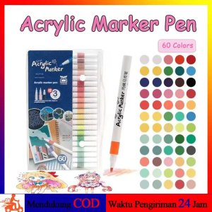 Acrylic Marker Pen 60 Colors Set Spidol Akrilik Warna Cepat Kering Tahan Air Waterproof Pen for Drawing Paper Canvas Cloth Stone