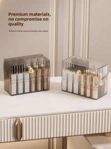 18 Compartment Lipstick Storage Box Covered Dustproof Transparent Desktop Cosmetic Lip Gloss Display Stand Womens Bedroom