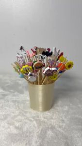 ไม้จิ้มคอกเทล ไม้จิ้มผลไม้ ไม้จิ้มขนม ไม้จิ้มอาหาร ความยาว 12 ซม. (แพ็คละ 100ชิ้น) มี 20 แบบ