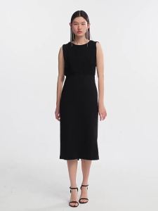 Vero Moda | New Summer Black Sheer-panel Hem-slit Sleeveless Slim-fit Dress