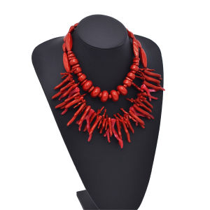 Bohemian Style Multi-Layer Resin Coral Imitation Necklace Dance Pendant Beads Lockbone Chain Red Neck Chain Fashion Jewelry