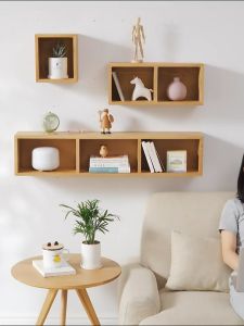 Solid wood wall shelf hanging wall cabinet living room creative wall storage shelves