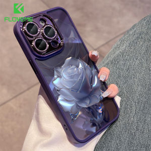 FLOVEME Crystal Rose Diamond Lens Protection Phone Case For iPhone 15 14 13 12 11 Pro Max 15 14 Plus INS Style No Yellowing Fall Resistant Soft TPU Shockproof Back Cover For iphone 15 14 13 12 11