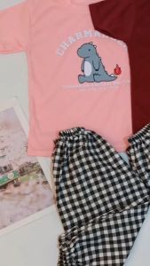 SETELAN CHARMANDEK ANAK TERBARU / SETELAN ANAK DINO TARTAN 1-3 TAHUN