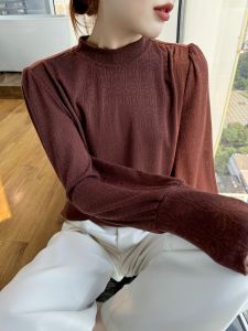 เสื้อสเวตเตอร์คอสูงทรงหลวมแขนยาวผู้หญิง 2025 ฤดูใบไม้ผลิและฤดูใบไม้ร่วง ทรงหลวม แขนยาว สีสันสดใส ทรงหลวม แขนยาว