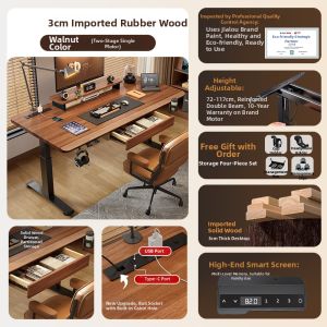 QIANTONG | Solid Wood Adjustable Table With Drawer
