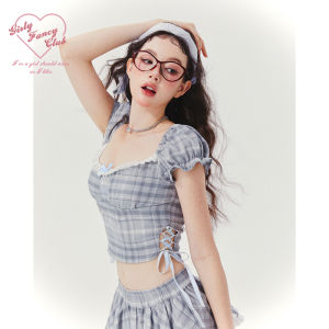 ชุดสองชิ้นสีสันสดใส เด็กผู้หญิงyFancyClub แฟชั่นฤดูร้อน 2024 สำหรับผู้หญิงวัย 18-25 ปี ชุดกระโปรงสั้นลายสก็อต ชุดเสื้อผ้าคอนเสิร์ต เสื้อผ้าทำงาน