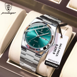 POEDAGAR Casual Watch for Mens Original Luxury Sport Waterproof Luminous Date Week Stainless Steel Male Clock + Box