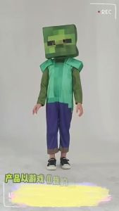 LJKids Toy Store Kids Halloween Minecrafts Game Cosplay Creeper Anime Costumes Steve Role Play 3 Pieces Set Game Clothing