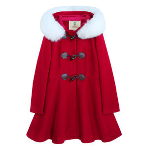 Red Woolen Coat with Horned Buttons for Christmas And New Year Sweet College Style Mid-Length Coat for Teenage Girls And Women