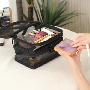 Double Layer Cosmetic Bag Toiletry Bag Travel Mesh Cosmetic Storage Bag Large Capacity Beauty Case Makeup Organizer With Handle