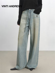 Vintage Wash Mud Dyed Mid-low Rise Relaxed Fit Wide Leg Jeans