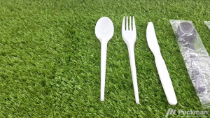 (100 pcs) Disposable White Plastic Utensils Spoon Fork & Knife Set – Durable Cutlery for Takeaway