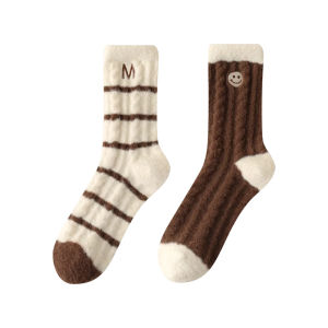 Thickened Fleece Winter Socks Womens Mid-calf Warm Fluffy Home Sleep Floor Slippers Autumn Winter Cotton Polyester Blend
