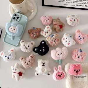 🔥New🔥Creative 3D Furry Phone Grip Korea Holder Ring Cell Phone Stand Holder Folding Finger Desk StandUniversal Scalable Cartoon Cute Bear Frog Rabbit Kuromi Cinnamoroll dustbunnyPhone Stand Holder