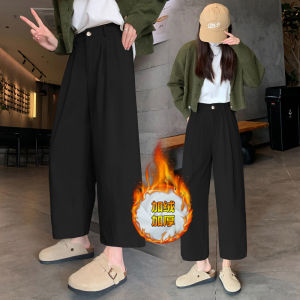 กางเกงขายาวทรงสลิมฟิตผ้าคอร์ดูรอยบุขนแกะทรงสลิมฟิตสำหรับผู้หญิง เอวสูง ความยาวสั้น ทรงหลวม ทรงลำลอง เสื้อผ้าทำงาน