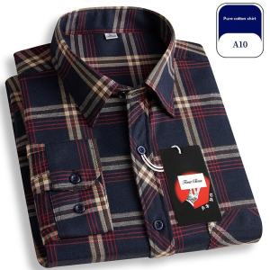 Spring Autumn Mens Long Sleeve Shirt Casual Business Loose Fit Pure Cotton Flannel Plaid Shirt Casual Leisure Cotton Shirt