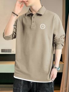 ROMON | Lormen Mens Long Sleeve Polo Shirt Casual Spring Autumn Style Embroidered Loose Fit Youth Turn-down Collar T-shirt Top