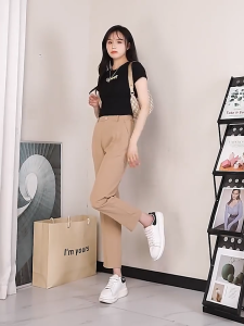 Straight leg suit pants casual high waisted for women elastic waisted slimming pants