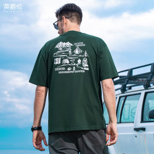 Enjeolon | Outdoor Camping Theme Fun Print Cotton T-Shirt 230G