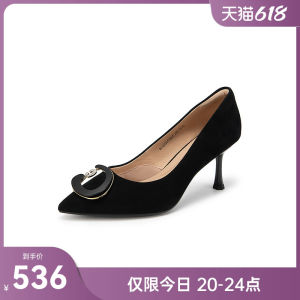 รองเท้าส้นสูงหนังแกะแบบสวมหัวแหลมสำหรับผู้หญิง รองเท้าแฟชั่นฤดูใบไม้ผลิและฤดูใบไม้ร่วงแบบสวมหัวแหลมแบบสวมหัวแหลม